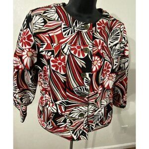 RUBY Rd. Womens  Size 6 Red& Black Denim Jacket. Festival, Office Floral